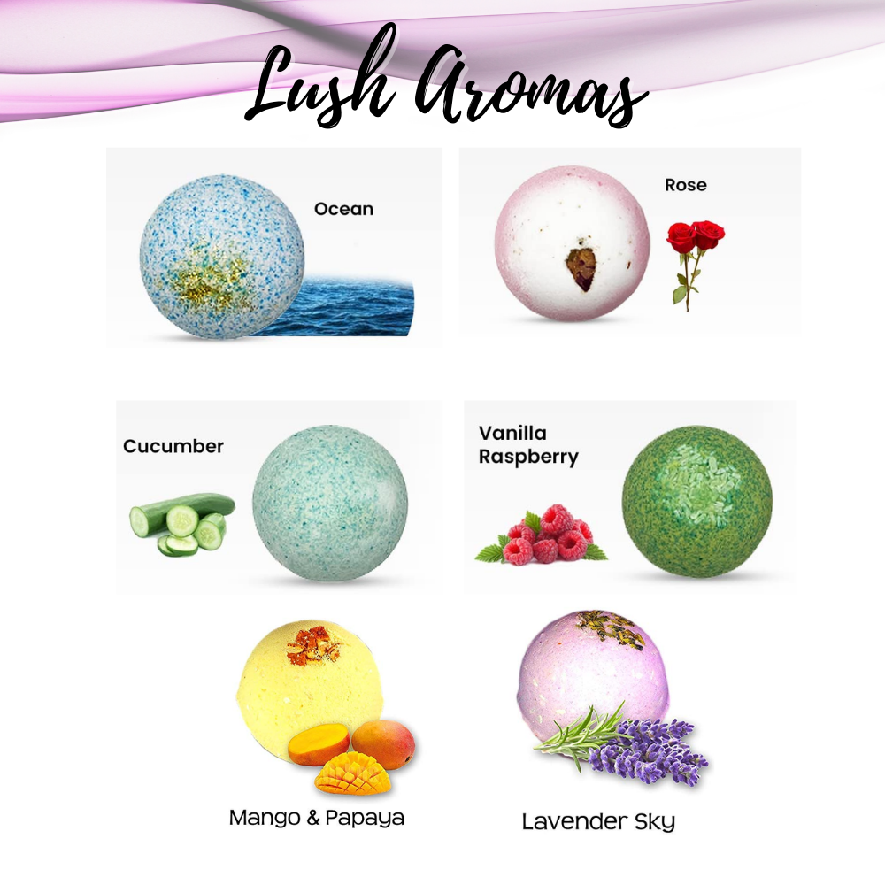 Bath Bombs Gift Set (6 Pieces) with Pink Head Wrap