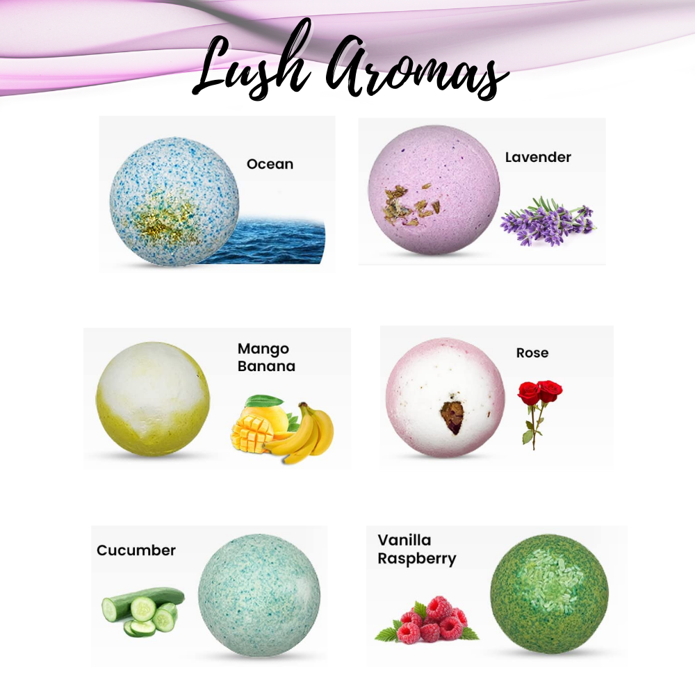 Bath Bombs Gift Set (6 Pieces) with Purple Head Wrap